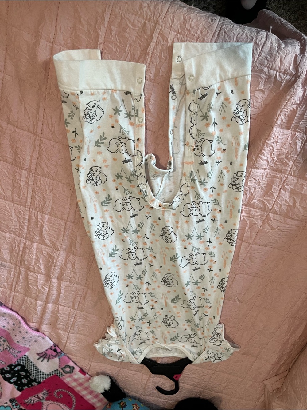 Disney Baby One-Piece Sleeper in White with Peach and Gray Prints
